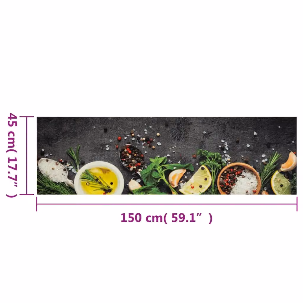 Berkfield Home Spices Washable Velvet Kitchen Rug, Grey, W: 45 cm, L: 150 cm – 3