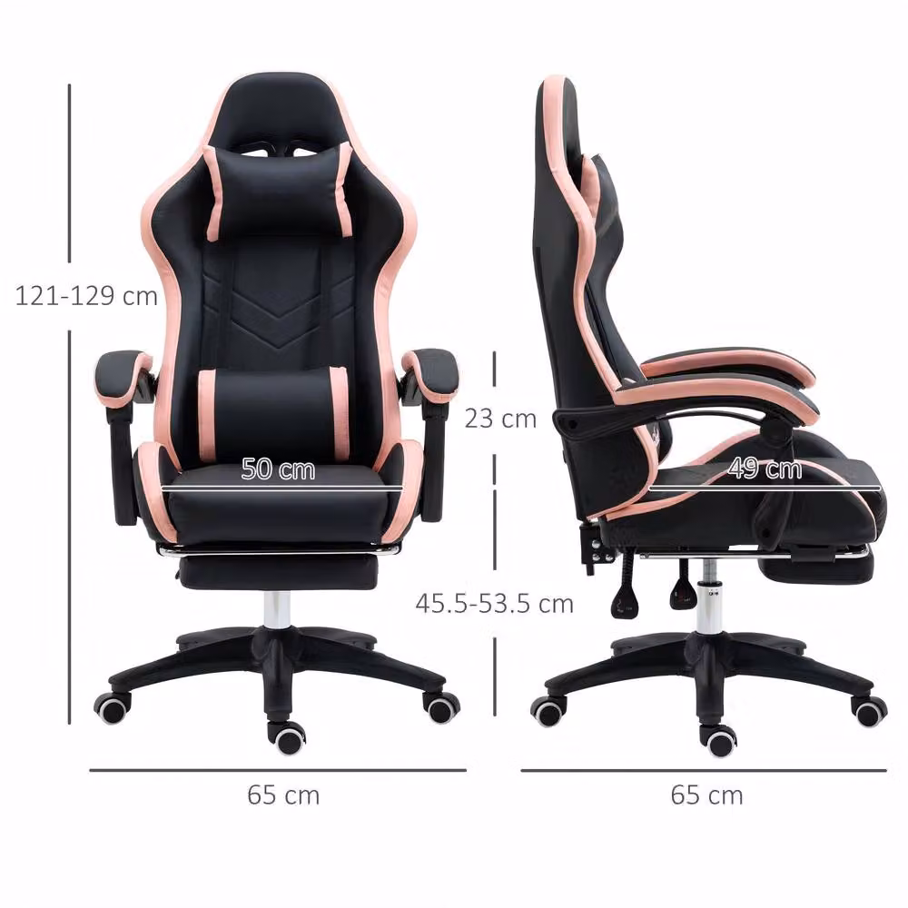 STILVORA Black Synthetic Leather Gaming Chair with Footrest, Headrest and 360 Degree Swivel, W/D/H: 65 x 65 x 129 cm – 3