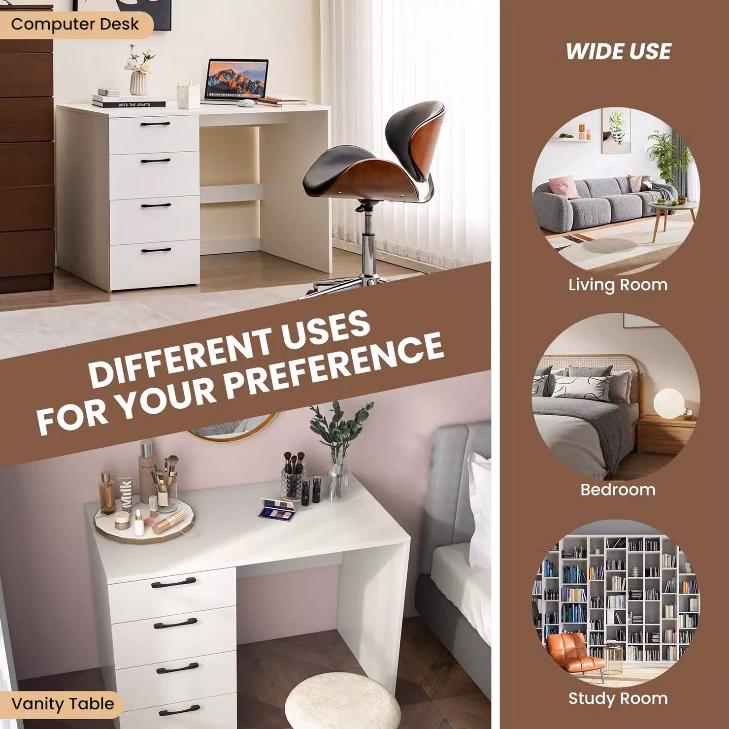 Costway Modern 4 Drawer Computer Desk and Writing Workstation in White – 5