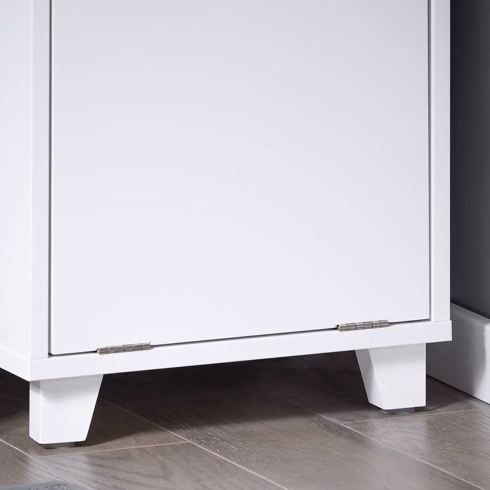 SoBuy Storage Laundry Cabinet with Basket and Open Shelf, White, Height: 105 cm – 3