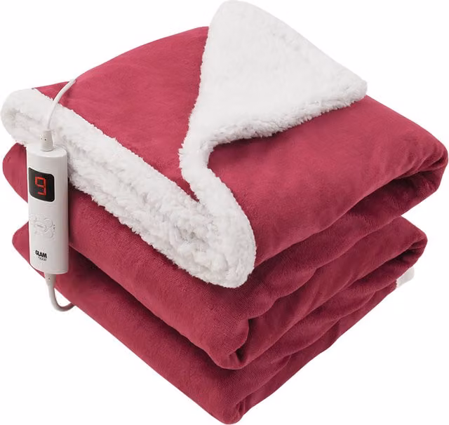 GlamHaus Heated Electric Fleece Blanket in Pink