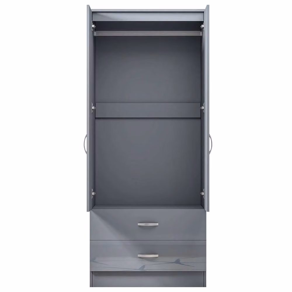 FLAVORA Modern High Gloss Grey Wardrobe with Hinged Doors and Internal Drawers – 3