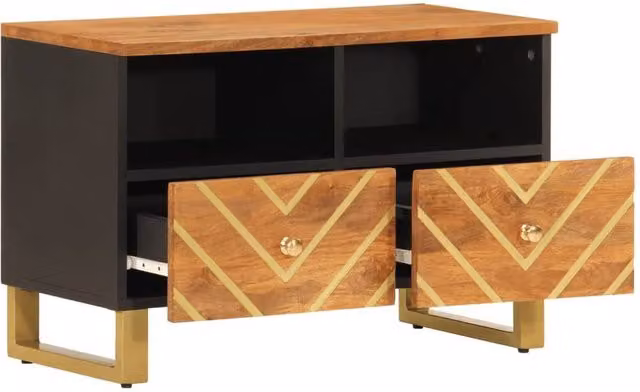 Berkfield Home Mango Wood TV Cabinet in Brown and Black, W: 70 cm, D: 33.5 cm, H: 46 cm – 1