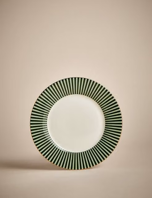 M&S Hampton Green Striped Bone China Side Plate