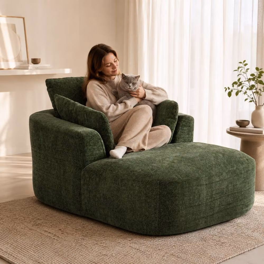 MIMO Green Chenille Upholstered L-Shape Chaise Lounge Sofa with 30D Foam, W/D/H: 164.0 x 115.0 x 91.0 cm – 7