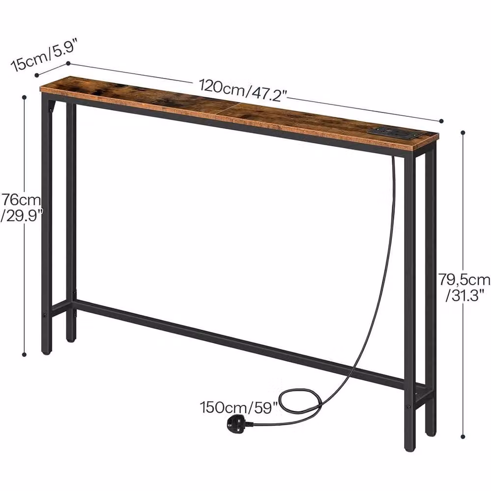 FORGEVIO Modern Brown Rectangular Console Table with Charging Station for Hallways – 2