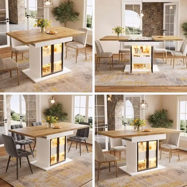 BTM Modern Extendable Rectangular Dining Table with RGB LED and Glass Storage in White, Black and Multicolour, W/D/H: 110 x 80 x 77.9 cm