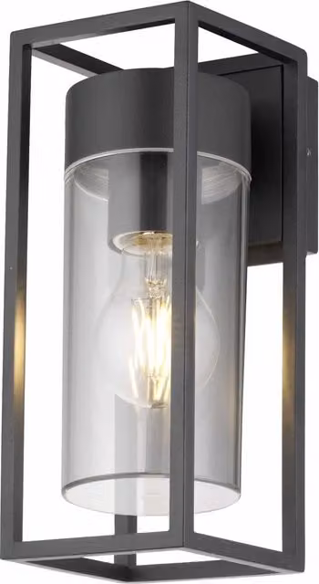 First Choice Lighting Hale Black and Transparent IP44 Outdoor Wall Light – 1