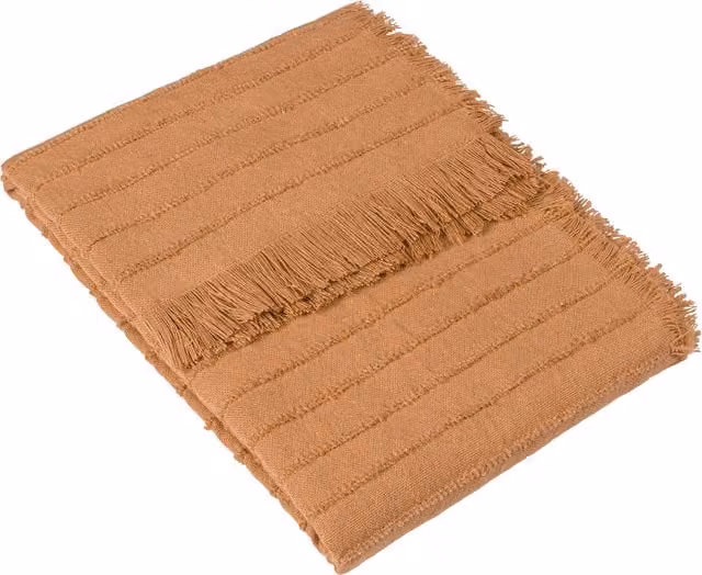 Hazie Woven Striped Fringed Throw in Brown