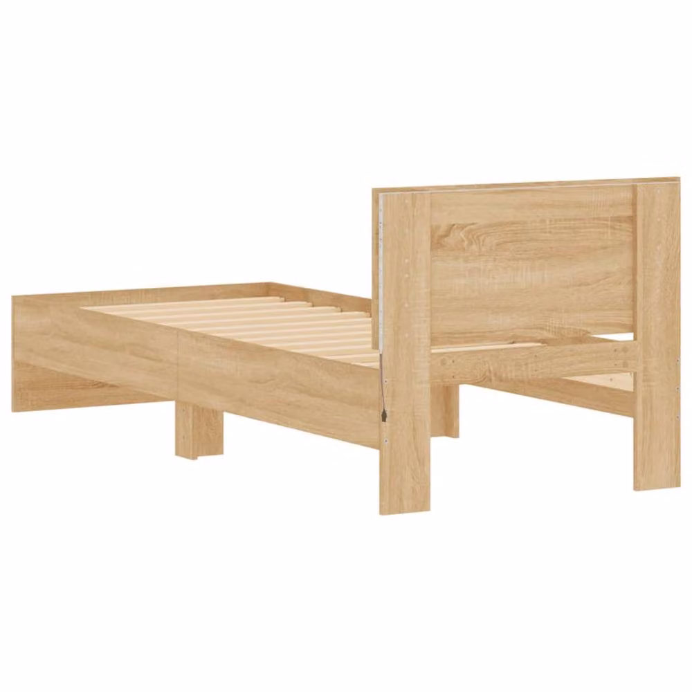 Berkfield Home Sonoma Oak Bed Frame with LED Lights and USB Charging Port, Light Brown, W: 90 cm, D: 200 cm – 3