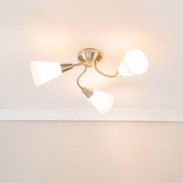 ValueLights Kristina 3 Way Chrome Metal Flush Ceiling Light with White Glass Cone Shades and LED Bulbs