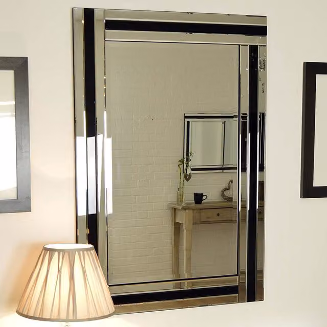 MirrorOutlet Dalton Large Rectangular All Glass Dress Mirror in Black, W: 120 cm, H: 80 cm