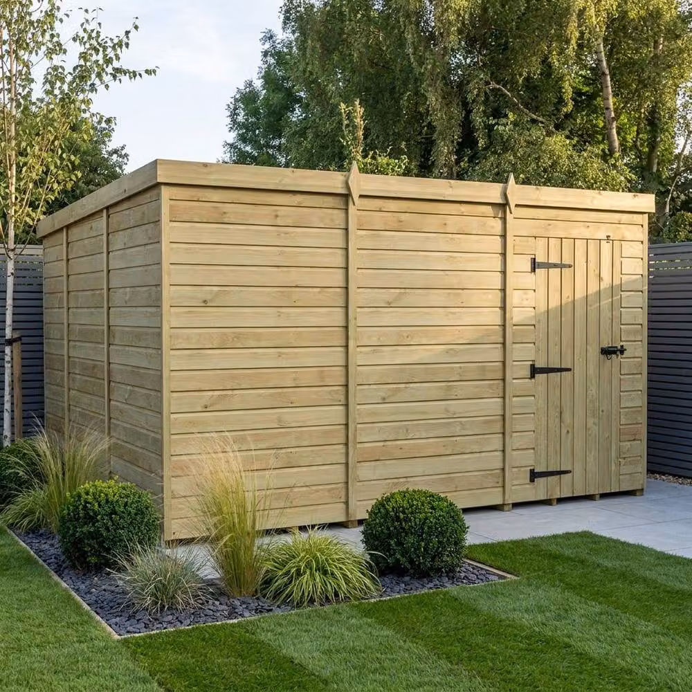 Buttercup Farm Brown Timber Pent Garden Shed with Single Door, W: 365.76 cm, D: 305.0 cm, H: 210.0 cm – 2