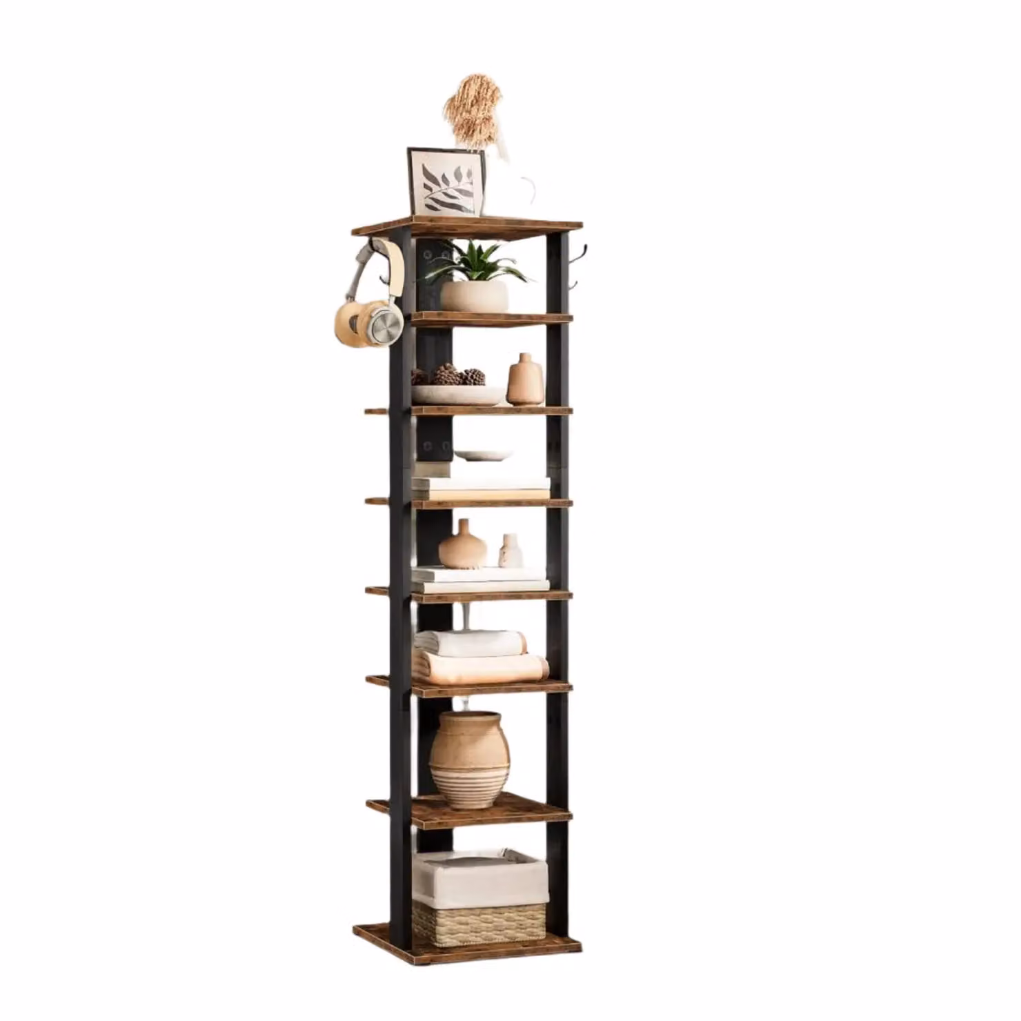 Modcraft Industrial Tall and Narrow Shoe Rack with Vertical Storage in Brown – 2