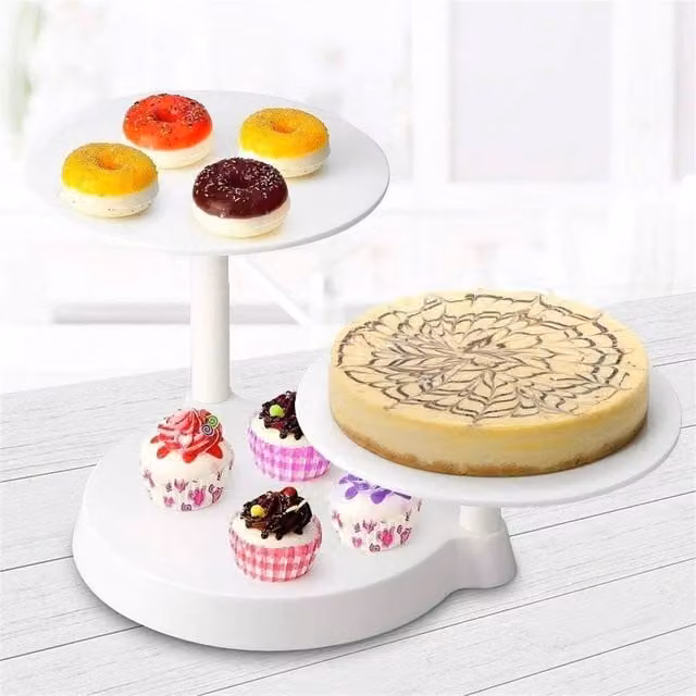 VOGREX 3 Tier Round White Plastic Cake Stand and Food Display Rack