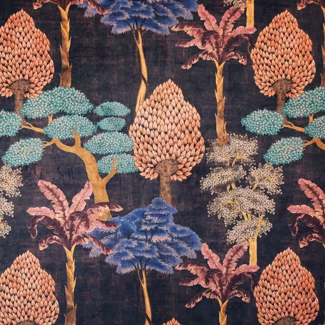 Linda Barker Cloud Tree Velvet Print Fabric in Multicolour