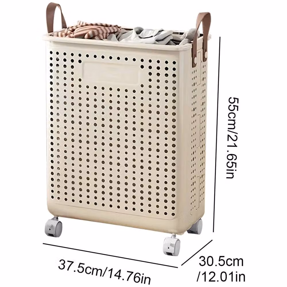 EONLION Large Capacity Folding Laundry Basket in Beige, W/D/H: 37.5 x 30.5 x 55 cm – 2