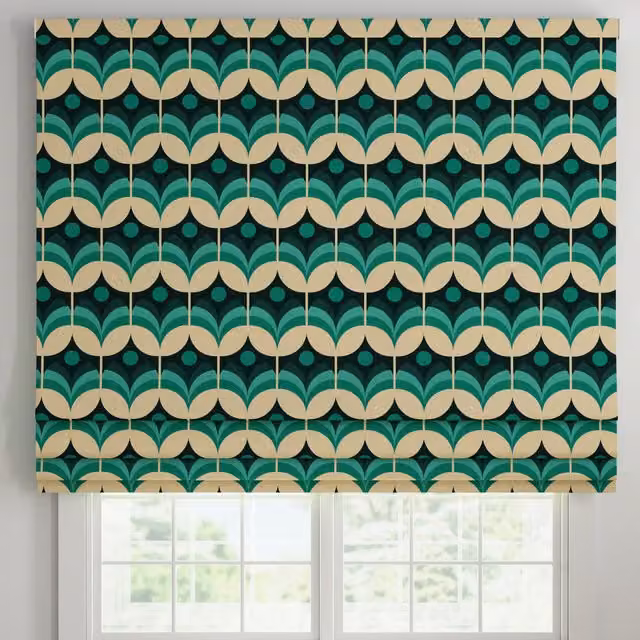 ANTE DECOR Santa Cruz Printed Made To Measure Roman Blind in Lapis Blue and Green Floral Blackout Textile