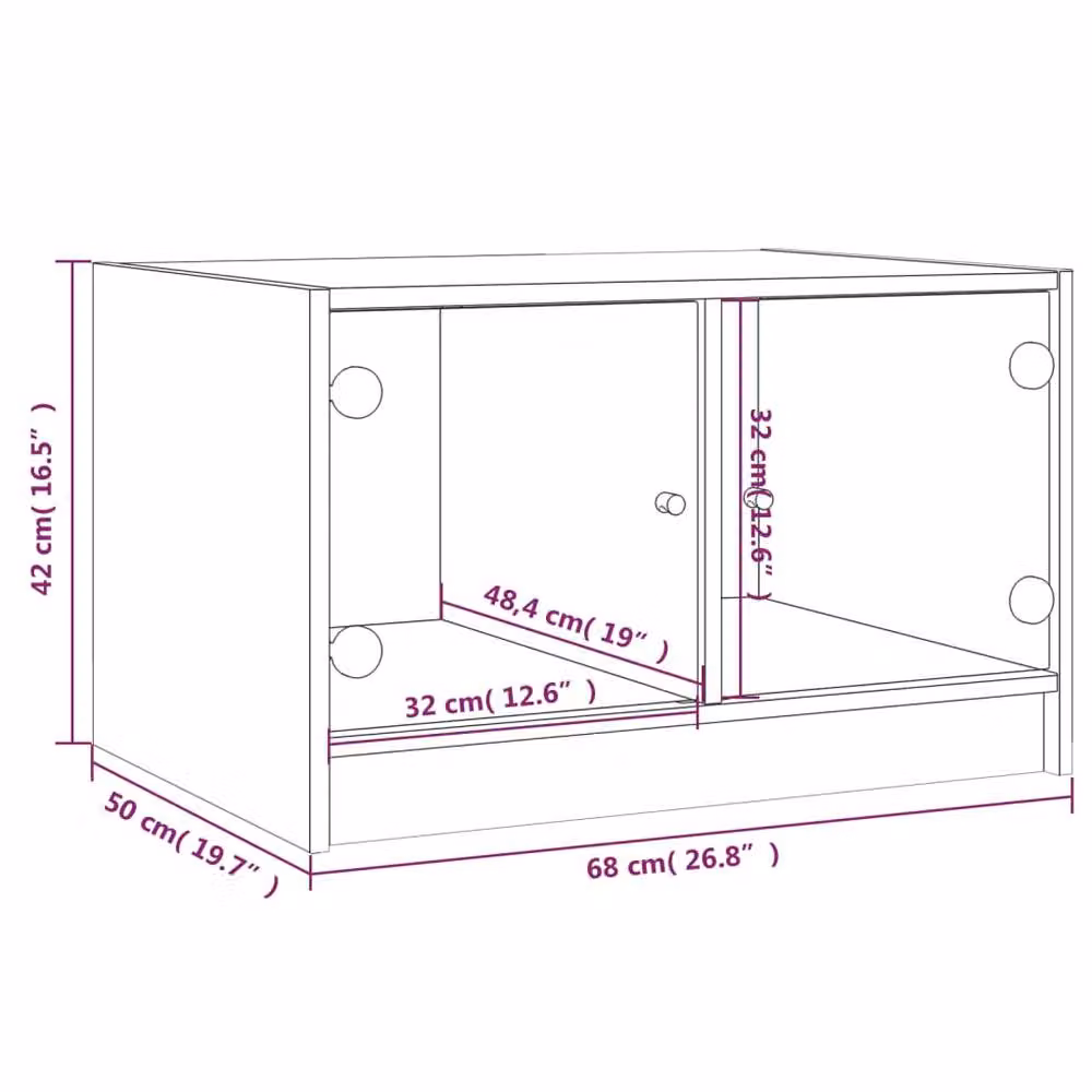 Berkfield Home Modern Black Coffee Table with Glass Doors, W: 68 cm, D: 50 cm, H: 42 cm – 5