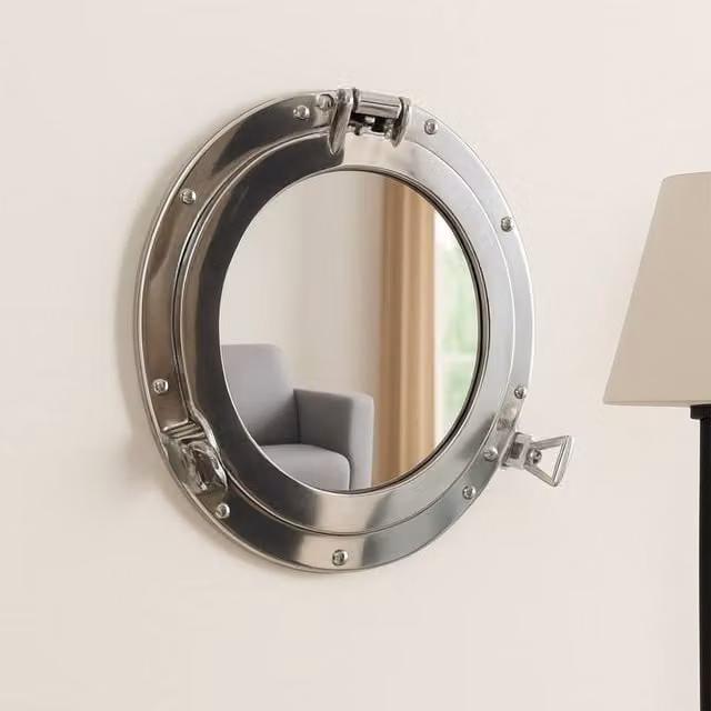 Melody Maison Silver Metal Round Porthole Wall Mirror, W/D/H: 28 x 28 x 28 cm