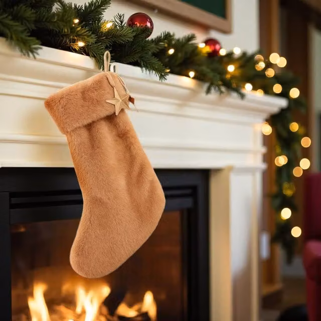 Garden Greatness Brown Faux Fur Hanging Christmas Stocking