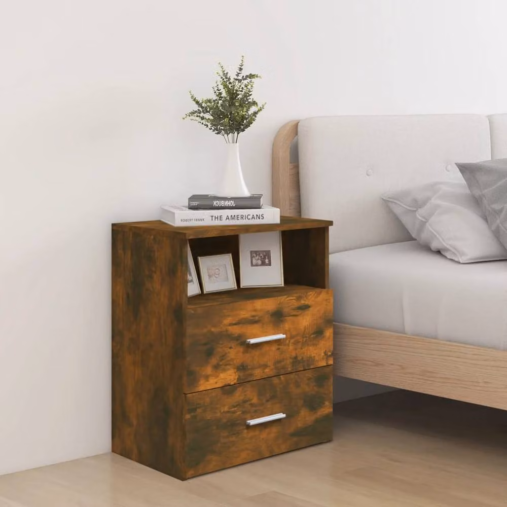 Berkfield Home Bed Cabinet in Smoked Oak Brown, W: 50 cm, D: 32 cm, H: 60 cm – 2