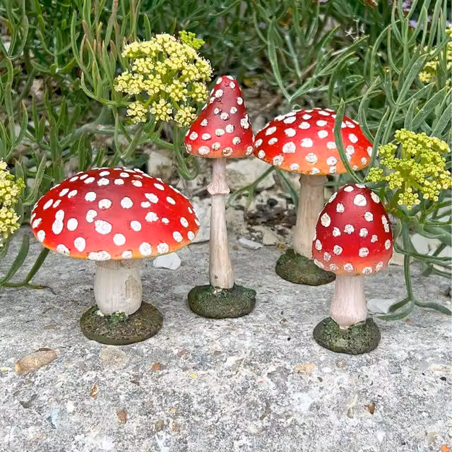 Boltze Set of Four Red Mushroom Toadstool Garden Ornaments in Resin