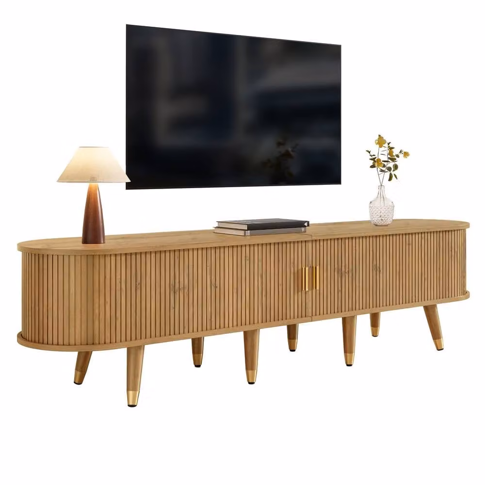 Matteo Rustic Farmhouse TV Cabinet in Light Oak with Gold Detail and Sliding Doors – 3