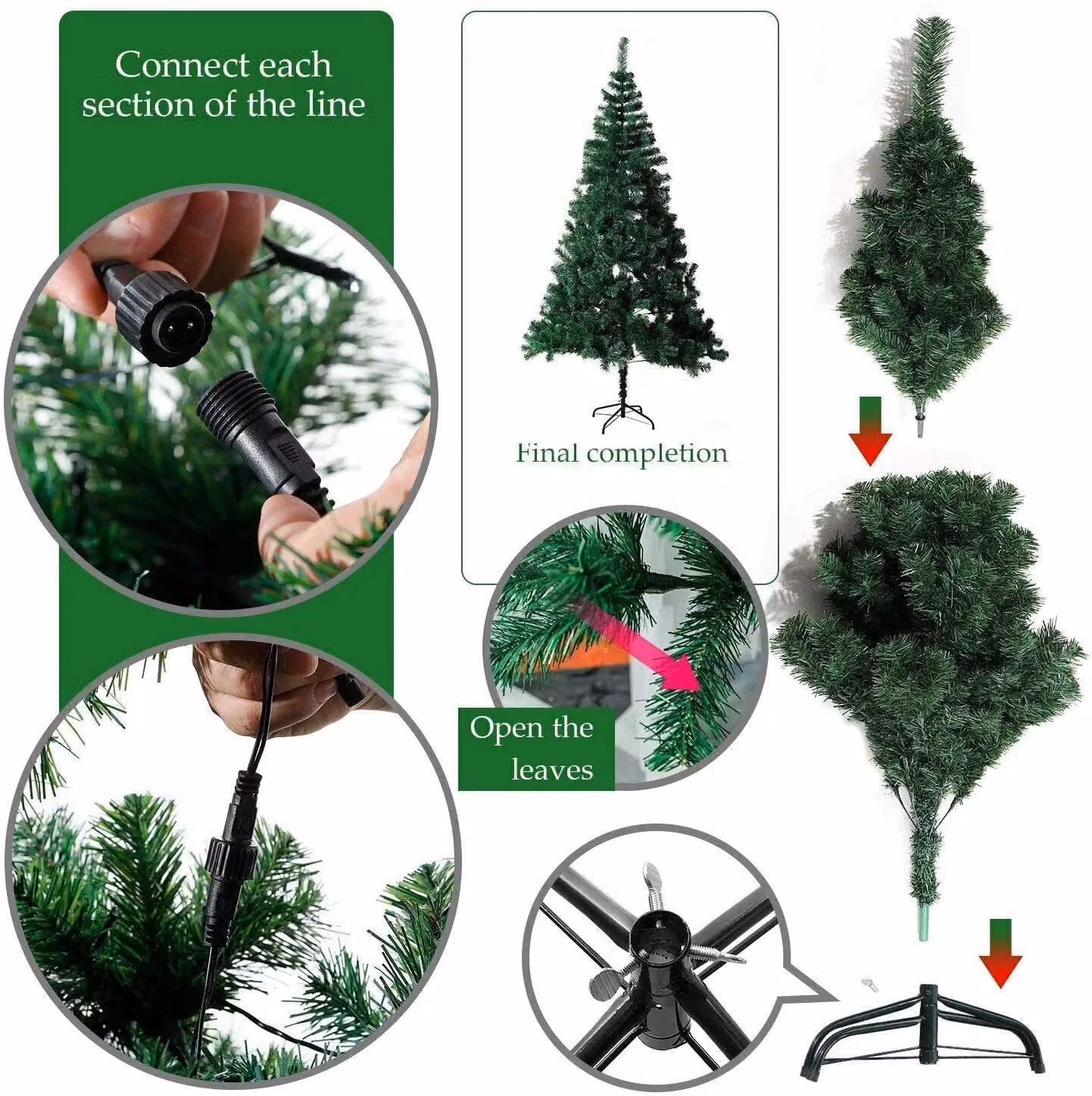 Shatchi 6ft Alaskan Pine Christmas Tree in Green with Warm White LED Lights – 7