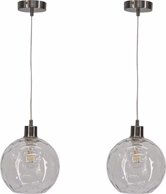 First Choice Lighting Barnum Set of 2 Suspended Pendant Lights with Transparent Glass Spheres and Silver Metal Accents – 1