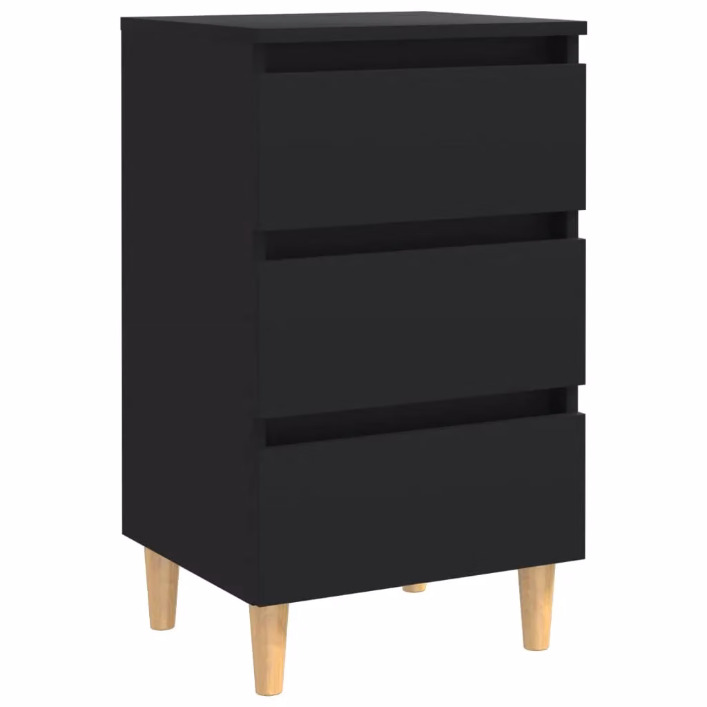 Berkfield Home Bedside Cabinet in Black with Solid Wood Legs, W: 40 cm, D: 35 cm, H: 69 cm – 2