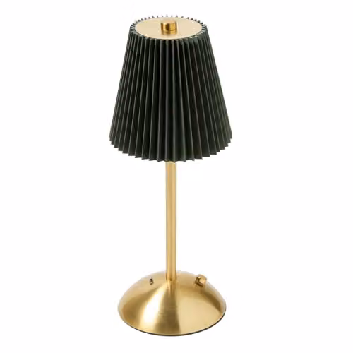 OHS Rechargeable LED Pleated Bedside Lamp in Green with Gold/Brass Accents – 1