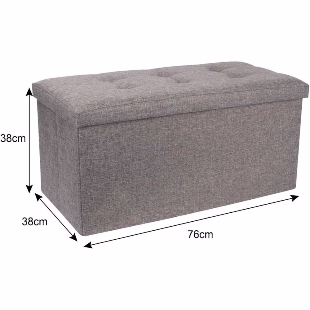 FORGEVIO Grey Fabric Ottoman Storage Seat Stool, W/D/H: 76 x 38 x 38 cm – 2