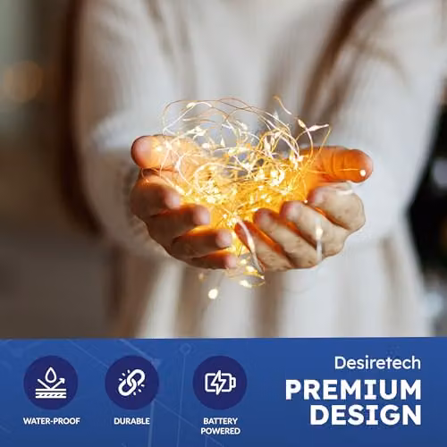 Desiretech 4-Pack Warm White LED Battery-Powered Copper Wire String Lights with 50 LEDs – 3