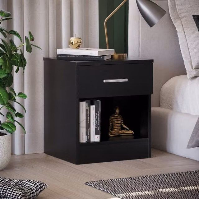 Vida Designs Modern Black Matt 1 Drawer Bedside Table Nightstand