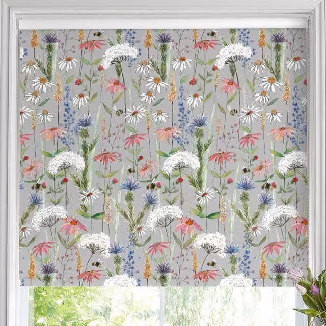 Voyage Maison Hermione Made to Measure Blackout Roller Blind in Silver Floral Pattern