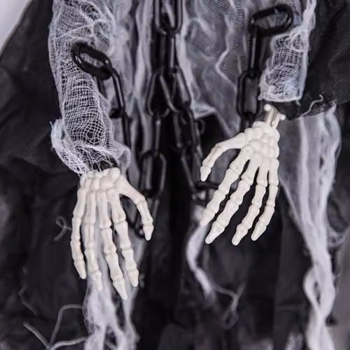 Shatchi Hanging Ghost Skeleton Halloween Decoration in Black with Chains, 90cm – 6
