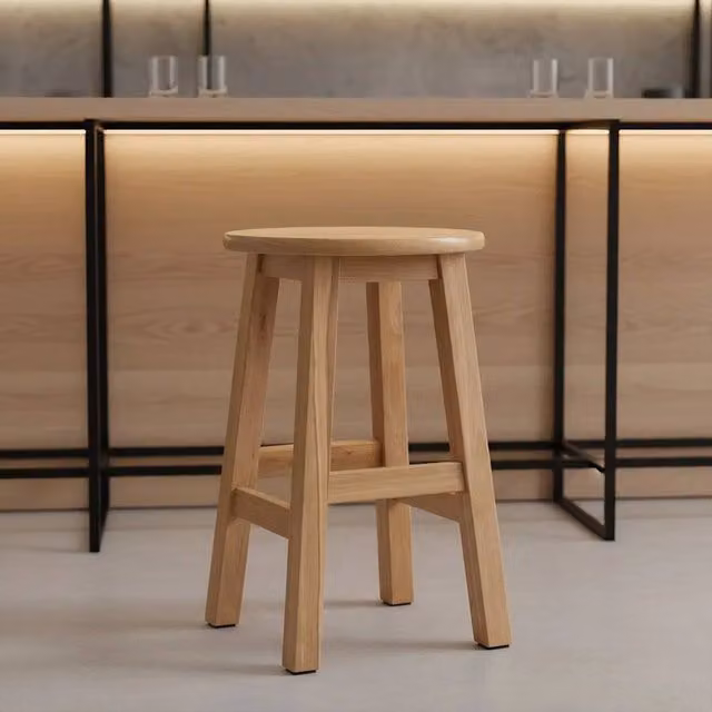 FLAVORA Beige Solid Wood Round Kitchen and Dining Stool