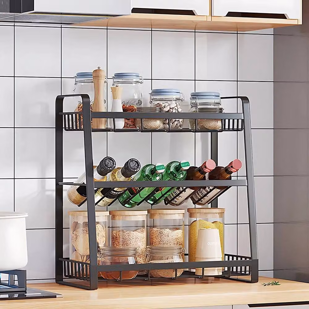 EONLION 3-Tier Freestanding Metal Spice Rack Stand in Black, Width: 100 cm – 3