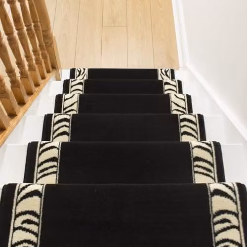 runrug Zebra Border Stair Runner Carpet in Black and Multicolour, W: 60 cm, L: 570 cm – 5
