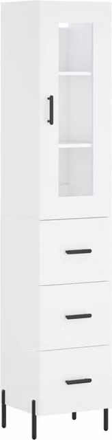 Berkfield Home Modern White Highboard with Glass Doors and Internal Shelves, W/D/H: 34.5 x 34.0 x 180.0 cm