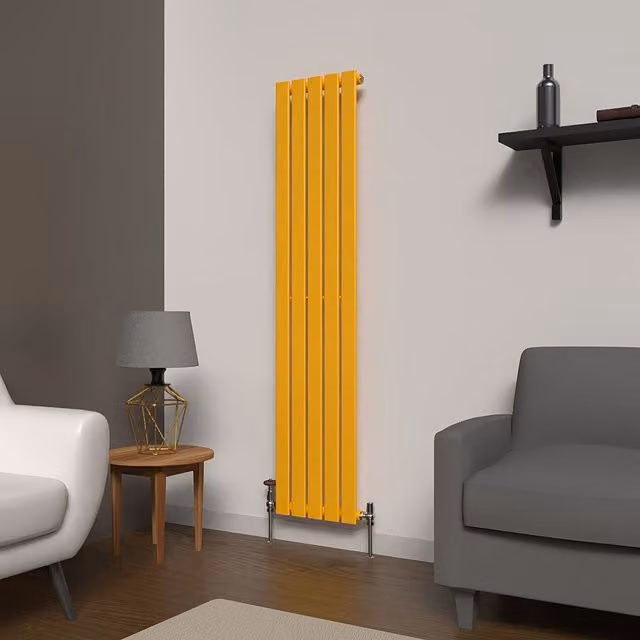 Lux Heat Flat Coloured Vertical Steel Radiator in Yellow, H: 160 cm x W: 35 cm
