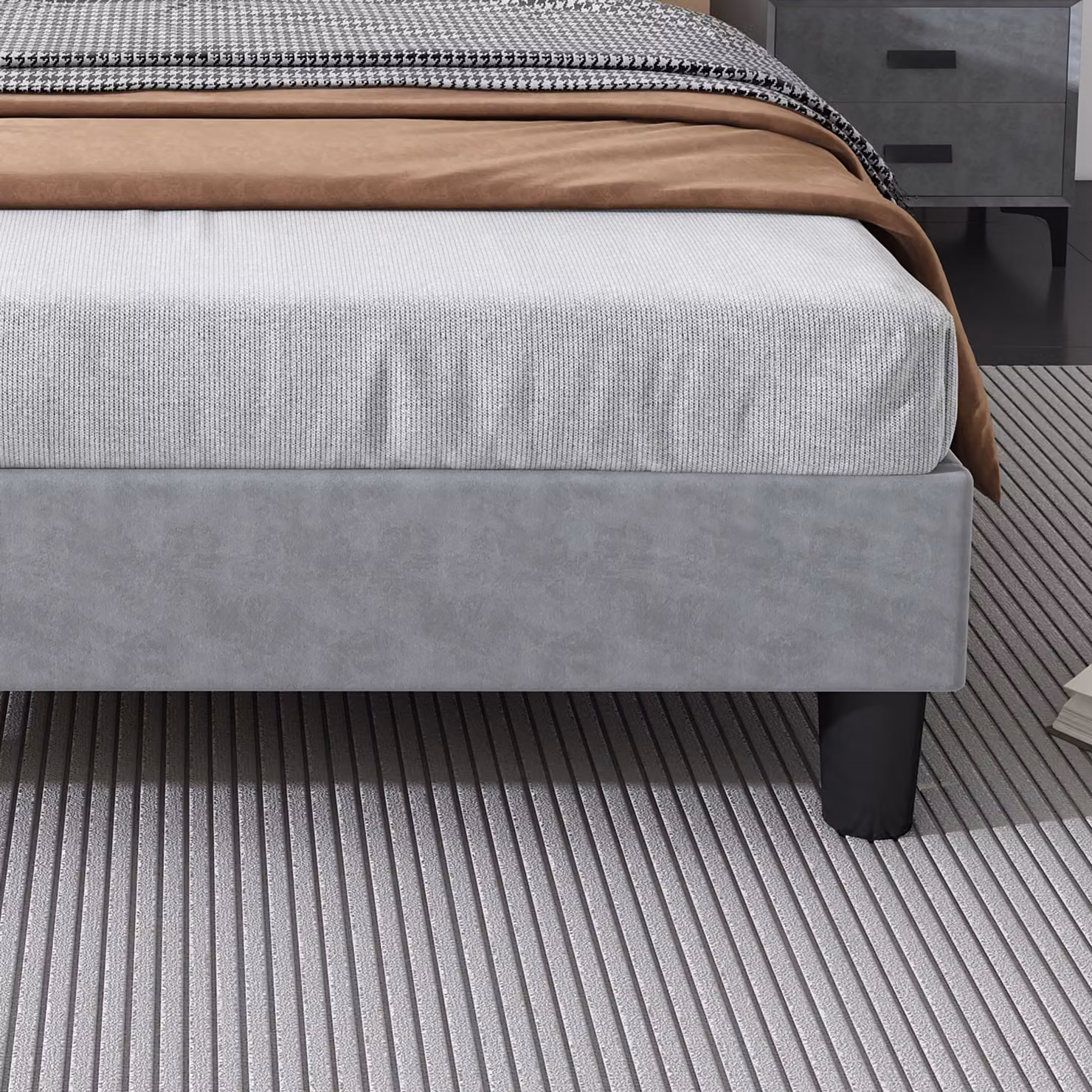 Aosom.UK Double Velvet Upholstered Ottoman Bed with LED Light, 4 USB Ports and Storage, Grey, H x W x D: 107 x 96 x 204 cm – 6