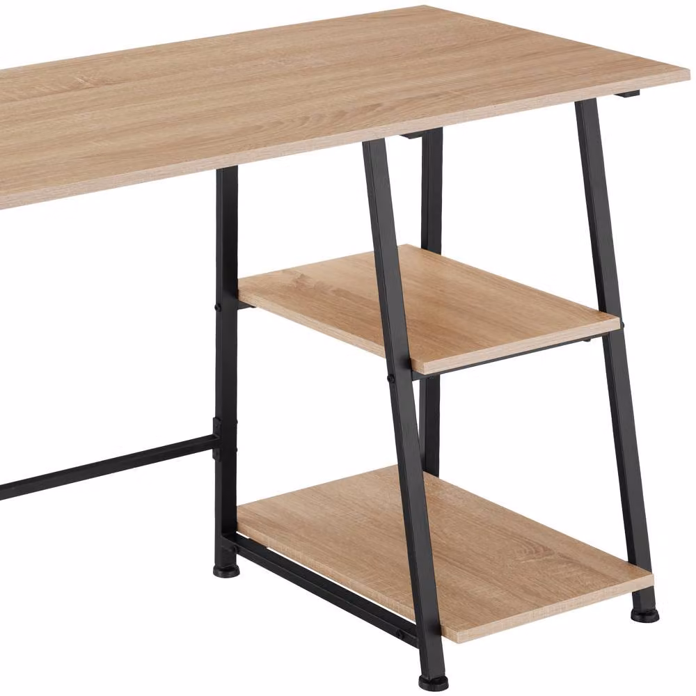 tectake Paisley Desk with Trapezoidal Frame and Shelf with 2 Storage Compartments in Light Oak – 7