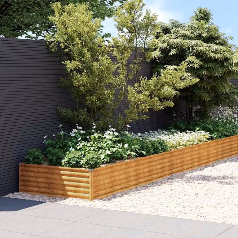 Berkfield Home Garden Corten Steel Raised Bed in Brown, W: 770 cm, D: 100 cm, H: 36 cm