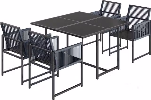 Outsunny 5 Piece Garden Dining Set with Glass Top Table and 4 Chairs in Dark Grey