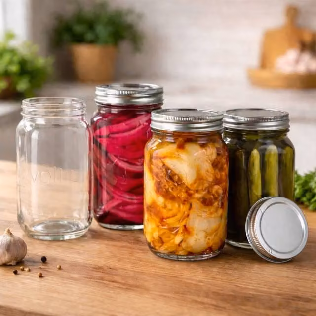 Volila 4 Pack Airtight and Leakproof Glass Mason Jars for Pickling, Kimchi and Salad, 500 ml, Clear – 1