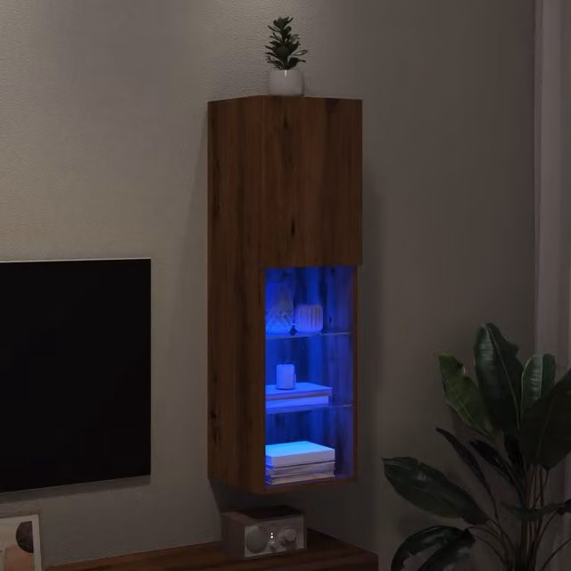 Berkfield Home Artisan Oak TV Cabinet with LED Lights, Brown, W/D/H: 30.5 x 30.5 x 102 cm – 1