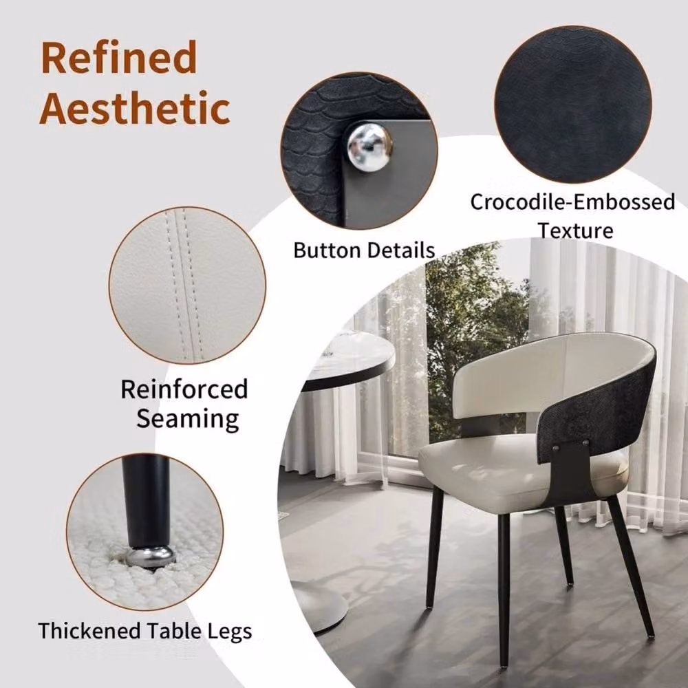 PAWNORA Set of 2 Modern Upholstered Accent Chairs in Black and Beige with Armrests – 4