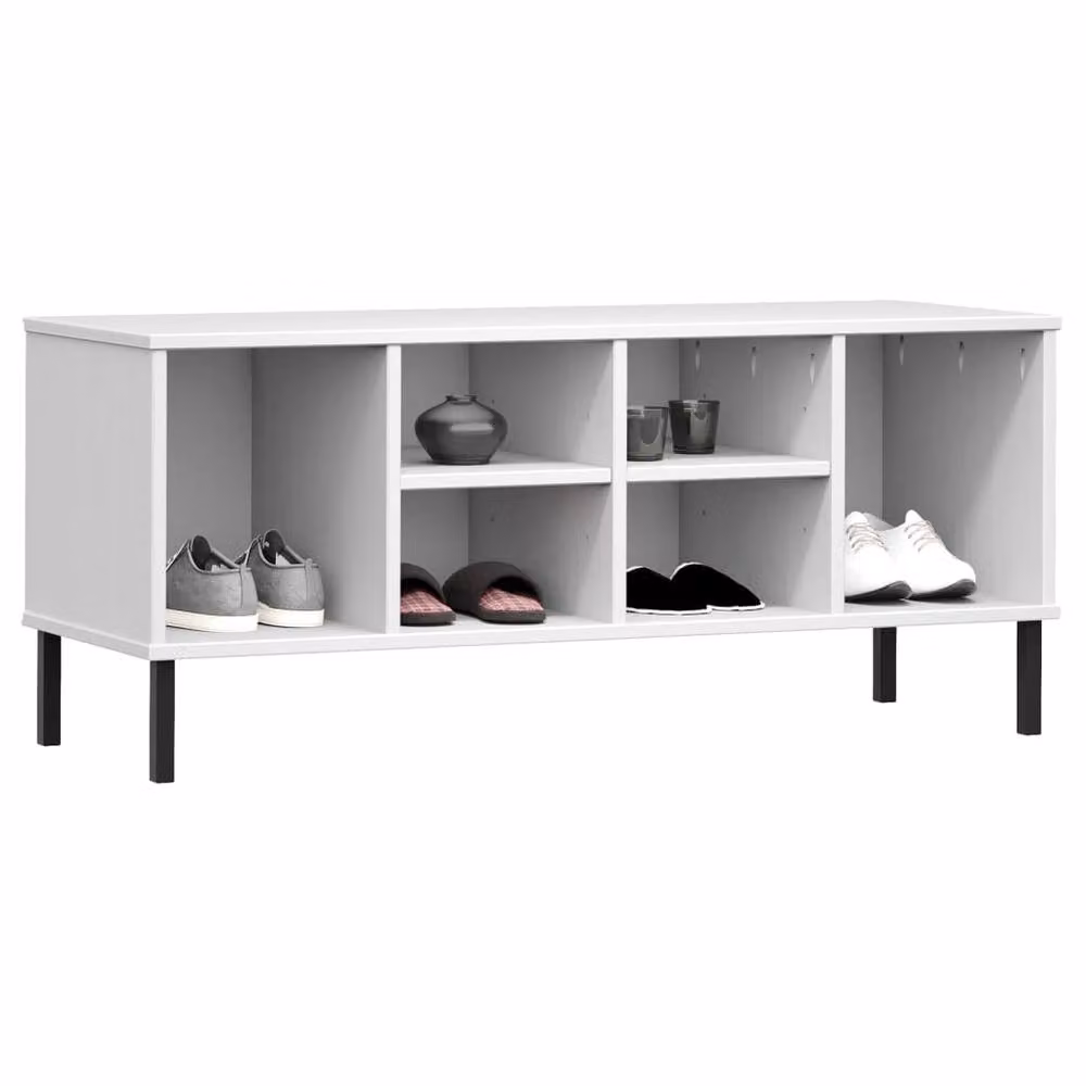 Berkfield Home OSLO Solid Wood Shoe Rack with Metal Legs, White, W: 106 cm, D: 35 cm, H: 45 cm – 3